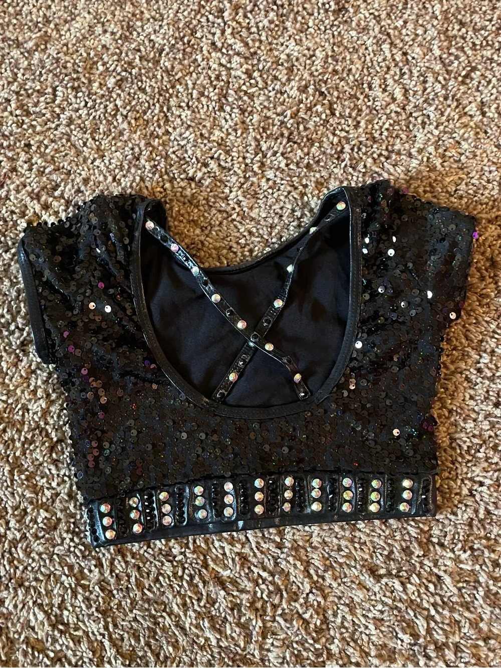 Black Sequin Crop Top and Shiny Jogger Dance Set for Girls